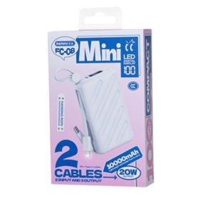 Chargeur Portable, Batterie Externe - Power Bank 10000mAh PD 20W avec Double Câble de Charge USB-C / Lightening REMAX FC-08 - Bl