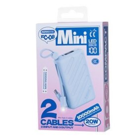 Portable Charger, Battery Pack - Power Bank 10000mAh PD 20W with Double USB-C/Lightning Charging Cable REMAX FC-08 - Blue, whole