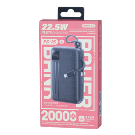 Power Bank, Charger - REMAX FC-15 22.5W Fast Charging Power Bank with Dual Cable 20000mAh - Black, wholesale price