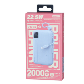 Power Bank, Portable Charger - REMAX FC-15 22.5W Fast Charging Power Bank with Dual Cable 20000mAh - Blue, wholesale price