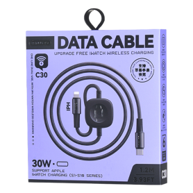 Charging Cable, Power Cord - C-L - Lightning Cable for iWatch 30W Velocity Wireless Charging in Braided Aluminum Alloy REMAX C30