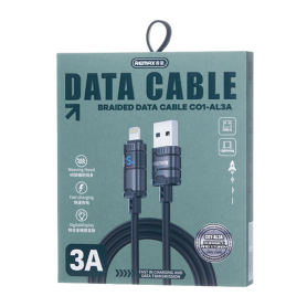 Charging Cable, Connector - USB-A Cable for iPhone - Lightning 15W Zinc Alloy Horizontal REMAX C01-AL3A - 1.2M - Black, wholesal