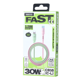 Charging Cable, Connector - REMAX CB16(C-L) 30W Type-C to Lightning Cable for iPhone - Glamorous Braid Design with Aluminum Allo