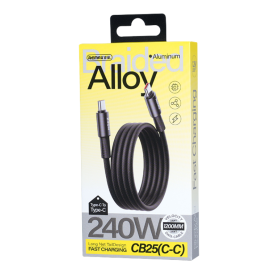 Cable, Charger - REMAX CB25 (C-C) 240W High-Speed ​​USB-C to USB-C Cable with Braided Aluminum Alloy - 1.2m - Black, wholesale p