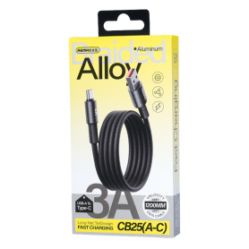 Charging Cable, USB Cord - REMAX CB25(A-C) Velocity 3A USB-A to Type-C Cable with Braided Aluminum Alloy - 1.2m - Black, wholesa