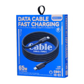 Charging Cable - REMAX CB01 (C-C) 65W Type-C to Type-C Braid-Wrapped Cable with LED Indicator and Fast Charging - 1.2m - Gray, w