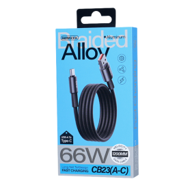 Charging Cable - REMAX Velocity CB23 (C-C) 66W USB-A to Type-C Braided Aluminum Alloy Cable with Fast Charging - 1.2M - Black, w