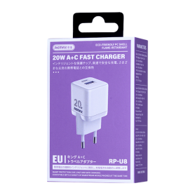 Charger, Adapter - REMAX Kings Series RP-U8 20W USB+Type-C Charger - EU - White, wholesale price