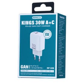 Chargeur USB, Adaptateur Secteur - Prise Chargeur A+C 30W REMAX Kings Series RP-U18 EU - Blanc, prix de gros.