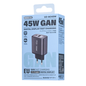Adaptateur Secteur - Chargeur Rapide GaN 45W USB + Type-C REMAX U2-AC45W - EU - Argent, prix de gros.
