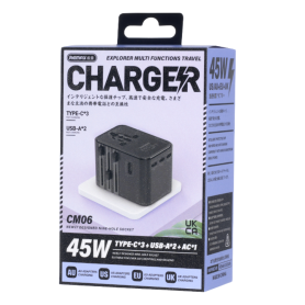 Adaptateur Secteur, Bloc d'Alimentation - Chargeur GaN Multi Fonctions (Type-C*3+USB-A*2+AC*1) 45W REMAX Explorer CM06 - EU+UK+U