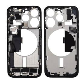 Coque, Cadre, Enveloppe - Châssis iPhone 15 Pro sans Vitre Arrière sans Batterie Titane Noir (Original Demonté) Grade A, prix de