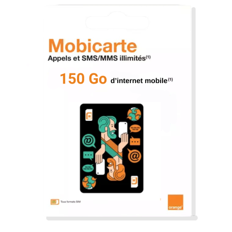 Carte SIM, Puce, Forfait - Carte SIM Prépayée Orange Mobicarte illimités + 150 Go d’Internet sans engagement, prix de gros.