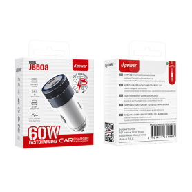 Fast Charger, Power Adapter - Rapid Car Charger Sector 2 Type-C 60W - D-Power J8508 - White, wholesale price