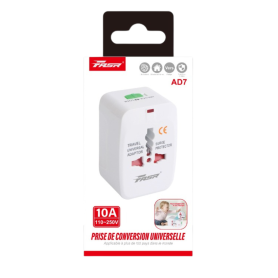 Adapter, Converter - Universal Travel Adapter with UK / AU / US / EU Locking Plug 10A - FASR AD7 - White, wholesale price