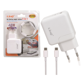Chargeur Rapide, Alimentation - Kit Chargeur 2-en-1 avec Câble Type-C PD 30W + QC 18W LinQ PD3004, prix de gros.