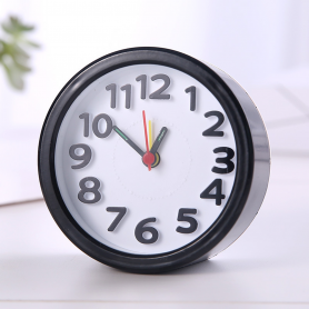 Compact Quartz Travel Alarm Clock Round Black Small Lightweight Bedside Timer