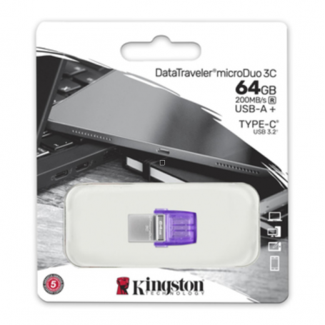 Kingston DataTraveler microDuo 3C 64GB USB & USB-C Key - Purple | High-Speed Storage Solution