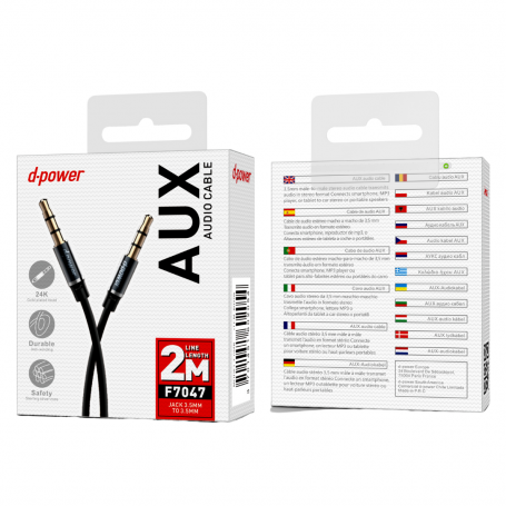 Buy Audio Cable D-power F7047 2M Black High-Quality Sound Flexible and Durable