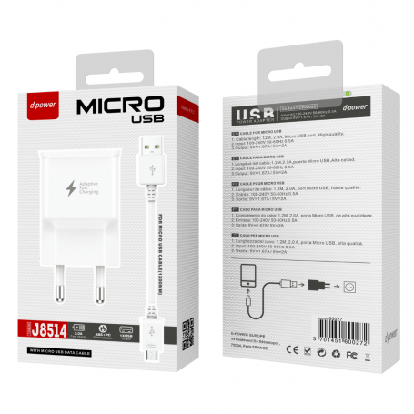 USB / Micro Charger Kit - D-power J8514 White | Fast Charging & Durable | Shop Now