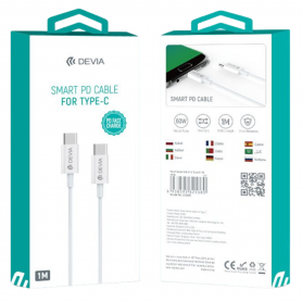 High-Speed Type C to Type C Cable - Devia Smart Series 20V 3A 60W 1.2M White | Fast Charging & Data Transfer