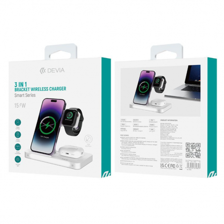 DEVIA 3-in-1 Wireless Charger Station | Fast Charging for Smartphone Apple Watch AirPods