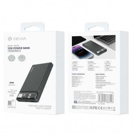 Power Bank 10000 mAh DEVIA Smart Series 12W Noir Rechargez Vos Appareils Rapidement et en Toute Sécurité