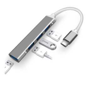 HUB Type-C 4 en 1: Multiport 4 Ports USB 3.0 pour Ordinateur Portable - Gris Souris