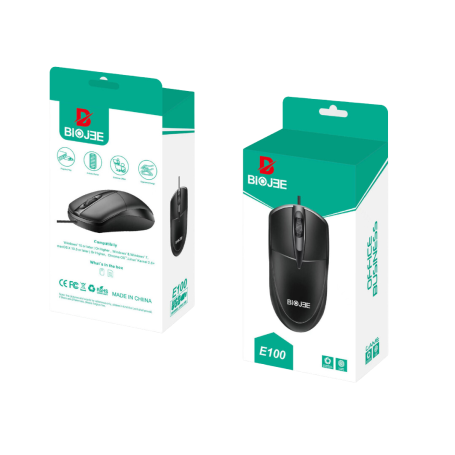 Souris Filaire USB BIOJ3E E100 en Noir - Confort & Précision à portée de main