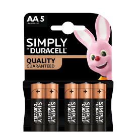Piles Alcalines Duracell AA Simplement LR6 MN1500 x 5pcs