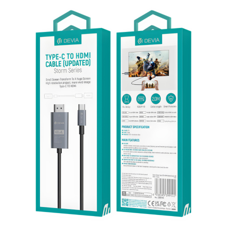 HDMI to Type C Cable Updated Devia Storm Series 2M Black - Fast & Reliable Connectivity