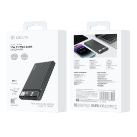 Power Bank 10000 mAh DEVIA Smart Series - Charge Rapide 12W - Gris Élégant - Idéal pour Vos Voyages