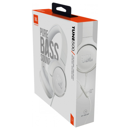 Buy JBL Tune T500 Wired Headphones in White - Premium Sound & Comfort - JBLT500WHT