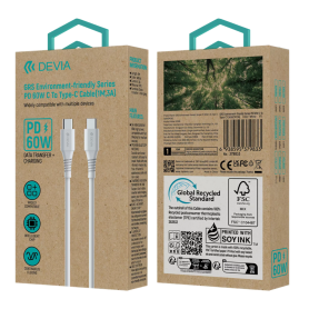 Fast Charging Type-C Cable - Devia GRS Eco Series PD 60W 3A 1M White