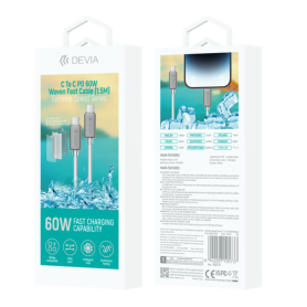 Câble Type-C Nylon Tressé Recharge Rapide PD 60W 3A 1.5M Blanc - Devia Extreme Speed Series