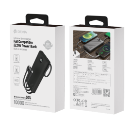 Power Bank 10000mAh avec 4 Câbles Intégrés 225W - DEVIA EP113 Noir - Chargez tous vos Appareils en Toute Simplicité