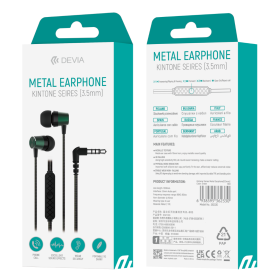 Achetez Écouteurs Filaires Devia Kintone Série EM103 Vert avec Télécommande Jack 3.5mm - Qualité sonore supérieure