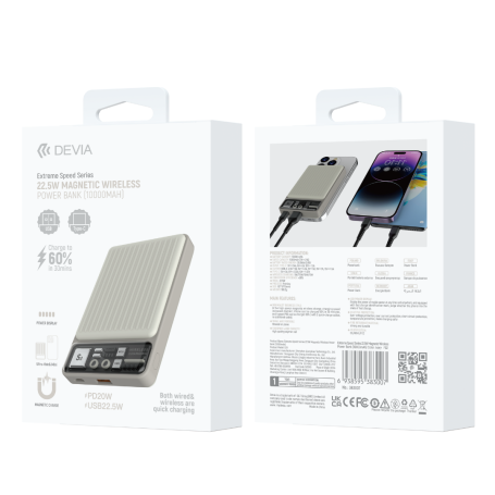 Power Bank Magnétique Sans Fil 10000 mAh Devia Extreme Speed S28 - Charge Rapide 22.5W - Blanc