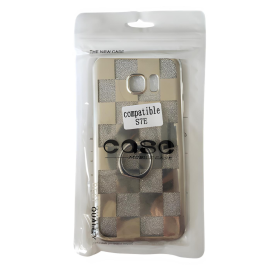 Coque de Protection en silicone avec Support Anneau - Série Carrée Scintillante de Diamants - Samsung Galaxy S7 Edge