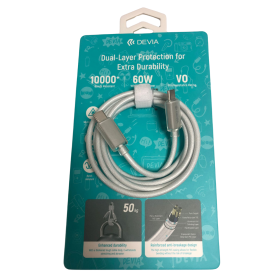 Câble Type C Nylon Tressé 3A 60W 1M Devia Smart Series Blanc - Haute Performance et Durabilité