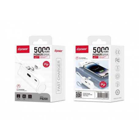 Power Bank 5000mAh 22.5W D-power P8200 Lightning+ Type-C White - Fast Charging Portable Charger
