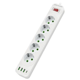 Multiprises INCOALUXE 5 Prises EU 3 USB 1 Type-C Blanc - Câble 2M pour Recharge Efficace et Polyvalente