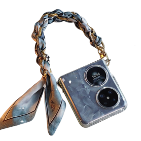 Collier Coque Téléphone 34CM avec Foulard Soie Saumon & Fermoir Argenté| Chic & Tendance