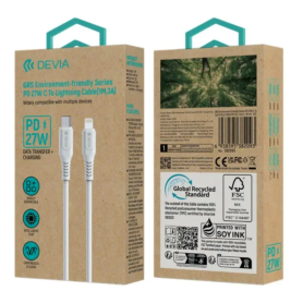Câble Type-C / Lightning Recharge Rapide 27W 3A 1M Blanc - Eco-friendly Devia GRS