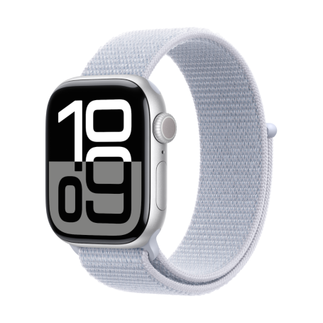 Montre Connectée Apple Watch S10 GPS aluminium argent 46 mm, Boucle Sport nuée bleue MWWN3 - Neuf