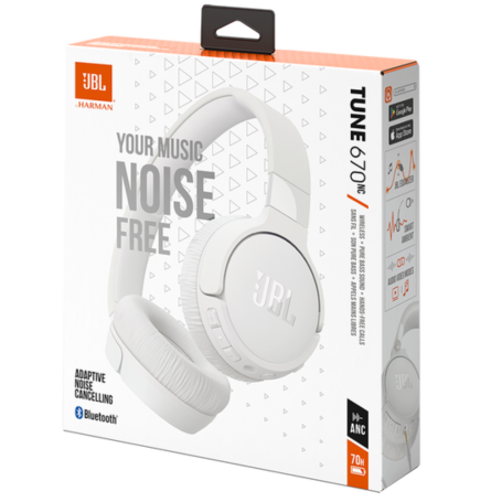 Bluetooth Headset JBL Tune 670BT - White | Premium Wireless Sound, Comfort & Style