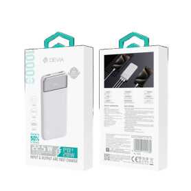 Power Bank 10000 mAh 22.5W Devia Smart EP198 - Charge Rapide USB/Type C/Micro, Écran Digital - Blanc