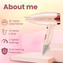 Sèche-cheveux pliable VGR V428 Rose - 1200/1600W - Moteur CC - Double tension - 2 réglages de vitesse pour un coiffage parfait