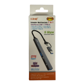 HUB Type-C USB 7 in 1 - LinQ IT7947 Multifunctional Adapter with USB 2.0 3.0 USB-C SD TF PD