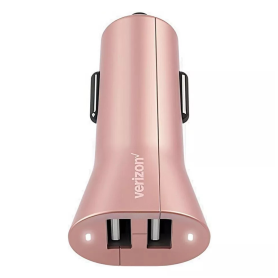 Chargeur Allume-Cigare 2 Ports USB 24W Verizon - Rapide et Élégant en Rose Doré